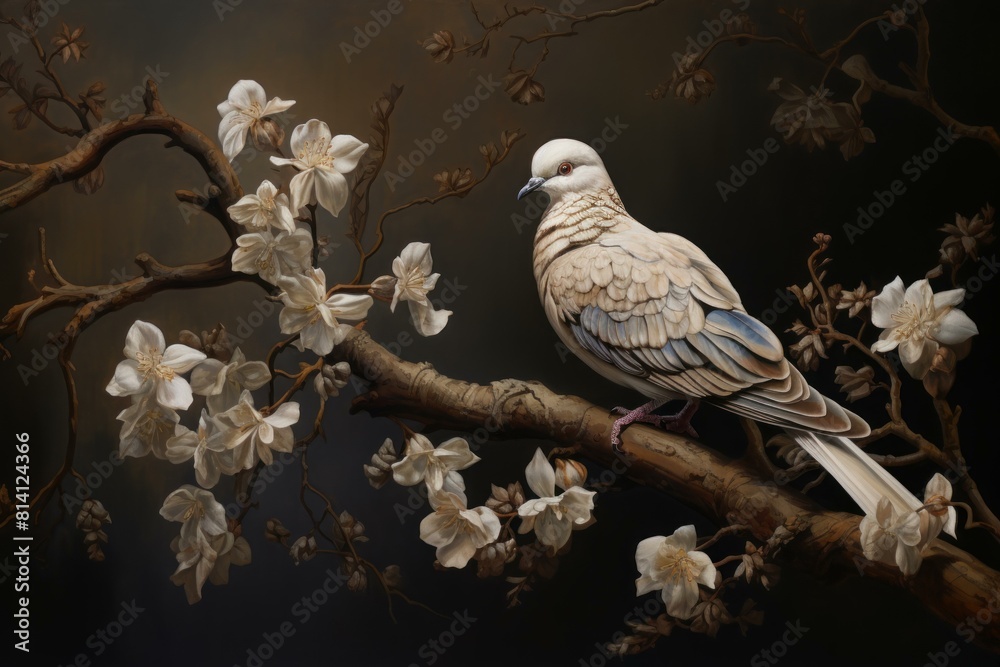 Fototapeta premium Peaceful Turtle dove branch. Tree ground. Generate Ai
