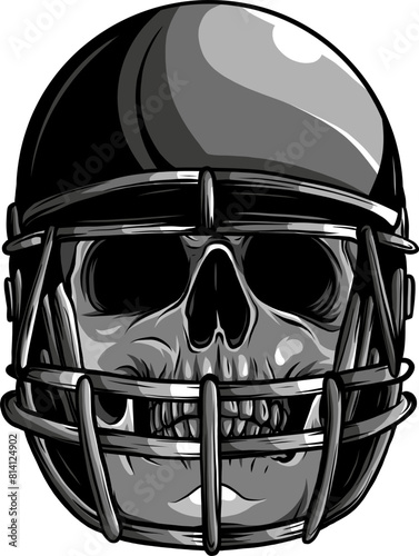monochrome Skull in the football helmet. Vector vintage illustration