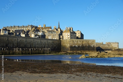 The city of St Malo at low tide in Brittany in France, Europe