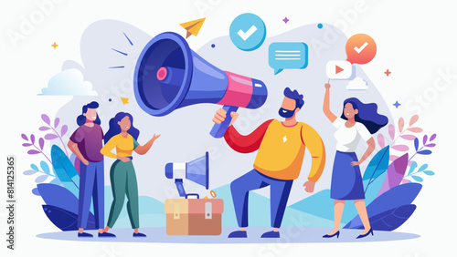 Concept of advertisement  marketing  promotion  call through the horn  online alerting Communication announcement by flat megaphone  flat illustration