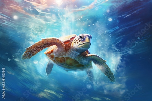 Tranquil Turtle underwater background. Ecosystem beauty. Generate Ai