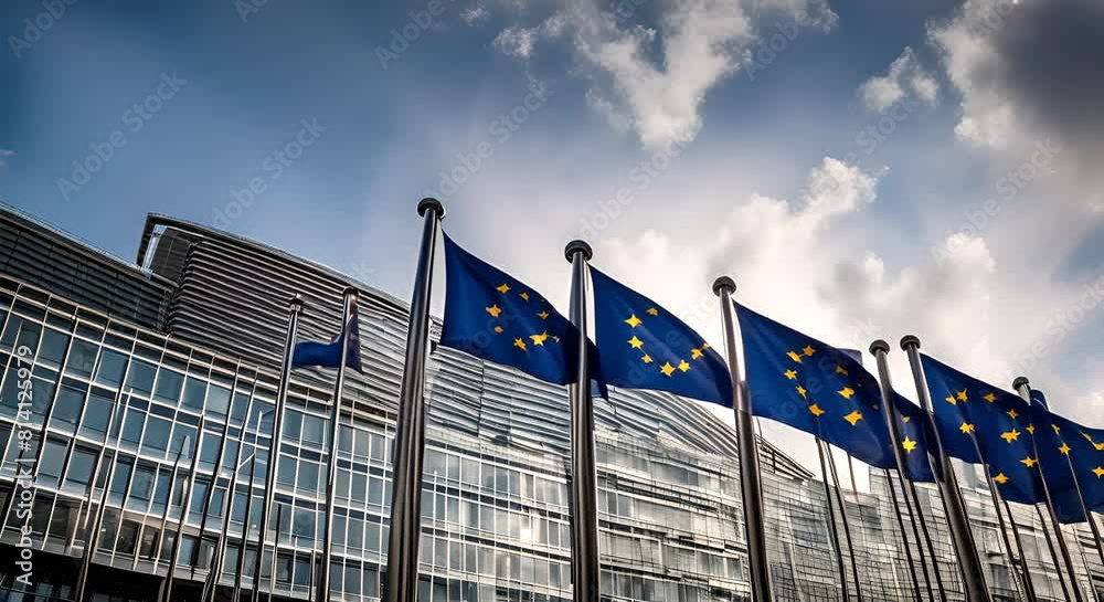 Flags of the European Union at the European commission.