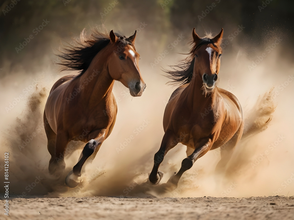 Horses Unleashed in a Dusty Gallop. Horses Unleashed in a Dusty Gallop.