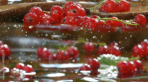  Water-Dropped Cherries on Table, Basket in Background