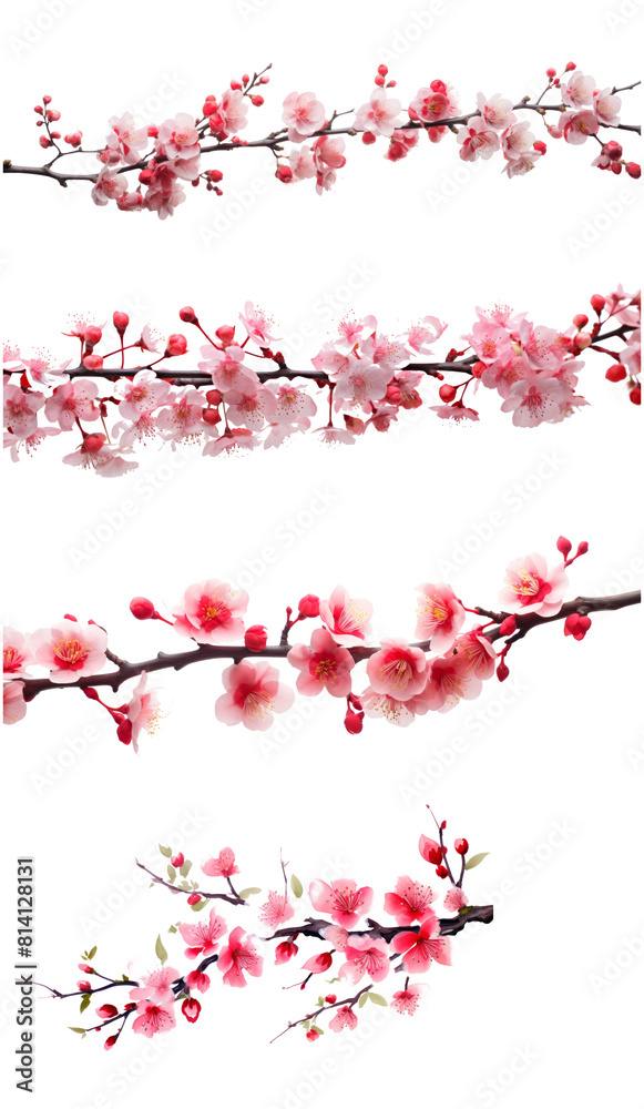 Elegant Cherry Blossom Branch Set on Transparent Background. Capture the serene beauty of spring with finely detailed branches, perfect for versatile design use. Elegant Cherry Blossom Branch Set on Transparent Background. Capture the serene beauty of spring with finely detailed branches, perfect for versatile design use.