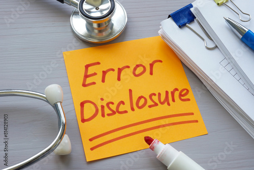 Картината върху платно Stack of papers, medical stethoscope and note error disclosure.