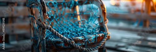 A closeup of a chair made of blue lobster traps realistic nature and landscape photo