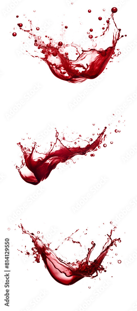 Vivid Red Liquid Splashes Captured in Motion: Each Dynamic Drop and Curve Displayed Against a Transparent Background. Vivid Red Liquid Splashes Captured in Motion: Each Dynamic Drop and Curve Displayed Against a Transparent Background.