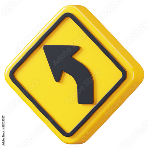 Left turn sign isolated. Traffic mandatory road sign board. 3D rendering