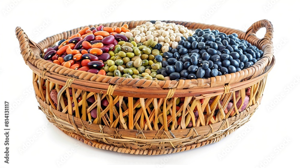 The vibrant hues of the legumes, ranging from deep purples and rich browns to bright yellows and greens, create a visually striking composition. The vibrant hues of the legumes, ranging from deep purples and rich browns to bright yellows and greens, create a visually striking composition.