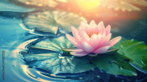 Beautiful Pink Lotus  water plant with reflection in a pond