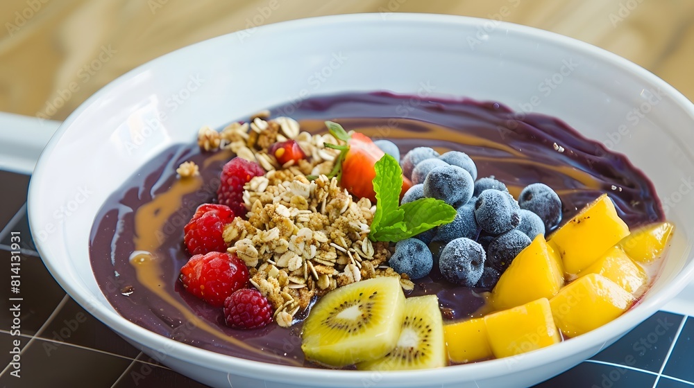 Açaí bowl, a popular Brazilian dish made with frozen açaí berries and topped with granola and fruit Açaí bowl, a popular Brazilian dish made with frozen açaí berries and topped with granola and fruit