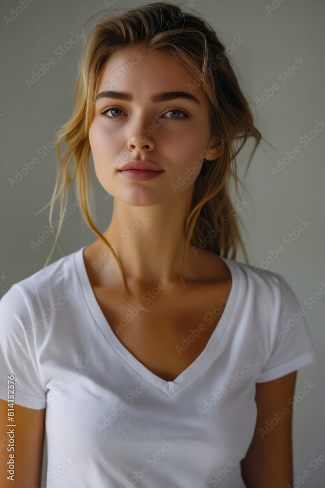 Fototapeta premium A beautiful woman in a white t - shirt.