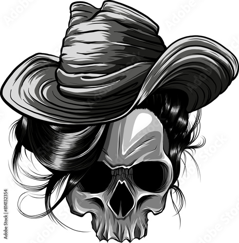 vector illustration of Skull cowboy monochrome on white background