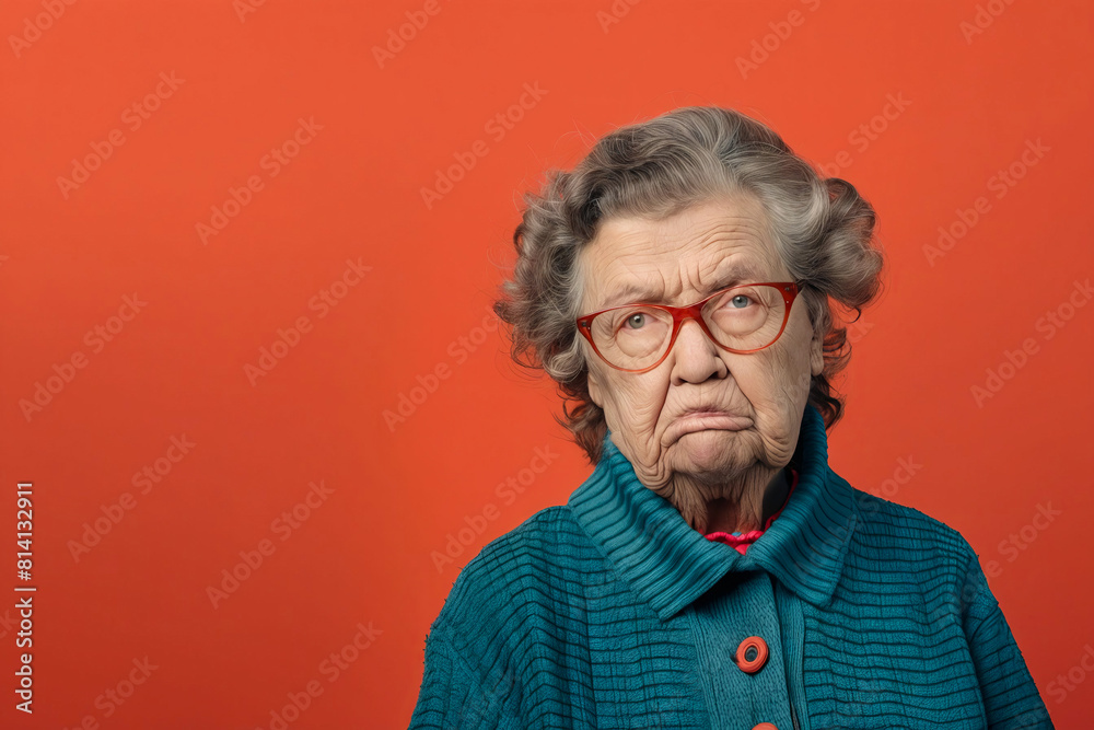 An old woman wearing glasses and a sweater. An old woman wearing glasses and a sweater.