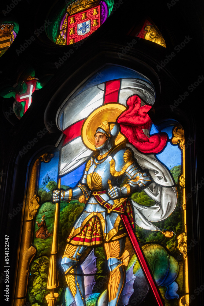 Colorful Stained Glass Window in Sintra Castle in Portugal Colorful Stained Glass Window in Sintra Castle in Portugal