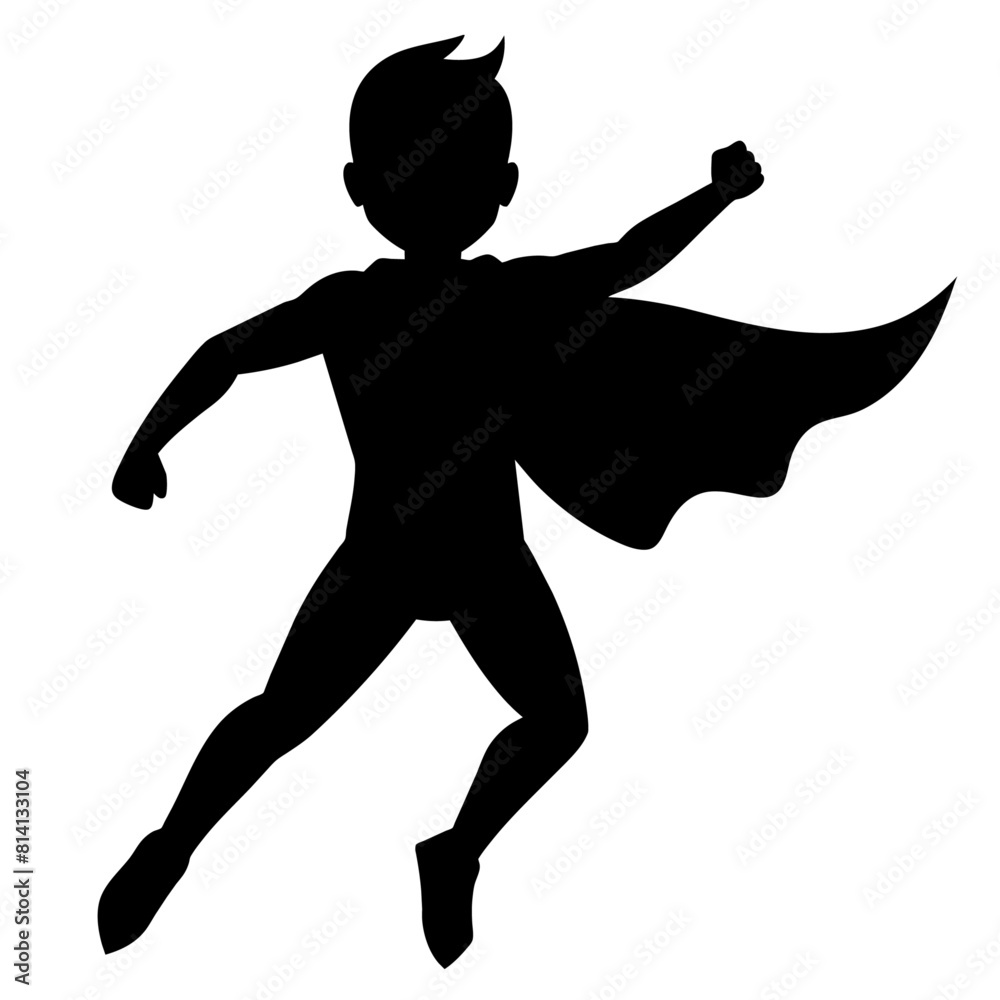 a boy playing superhero vector silhouette white background