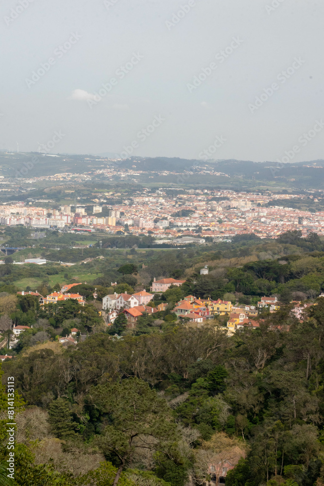Obraz premium View of Buildings on the Hillside from the Moorish Castle in Sintra Portugal