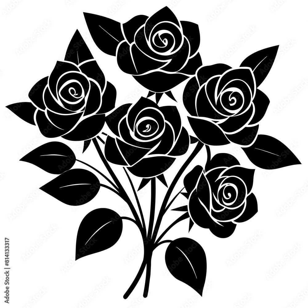 a bundle of black silhouette vector images featuring decorative roses with leaves clipart a bundle of black silhouette vector images featuring decorative roses with leaves clipart