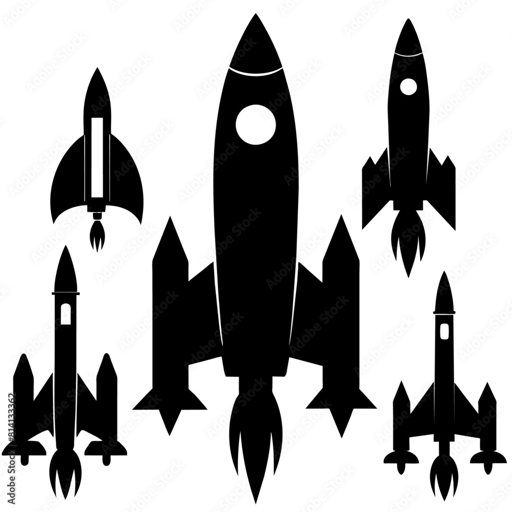 a high resolution vector bundle of rocket ship silhouettes, featuring a variety of rocket spaceship a high resolution vector bundle of rocket ship silhouettes, featuring a variety of rocket spaceship