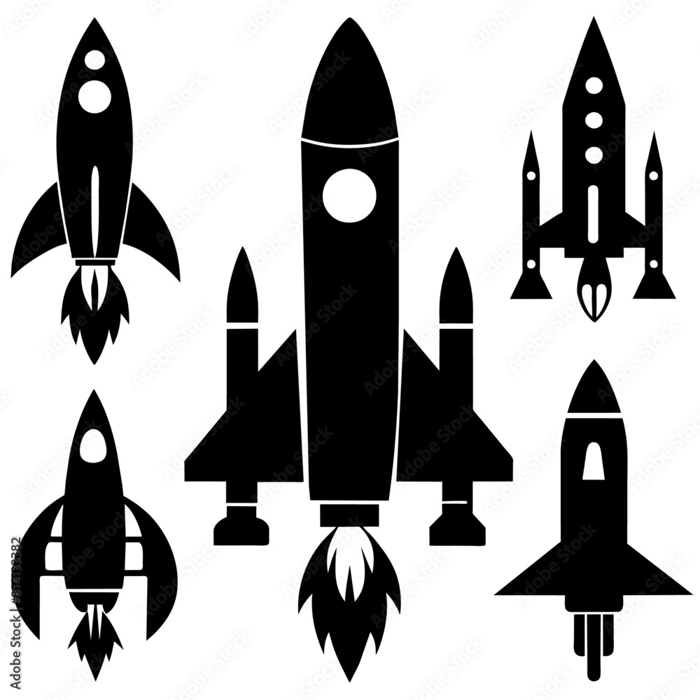 a high resolution vector bundle of rocket ship silhouettes, featuring a variety of rocket spaceship a high resolution vector bundle of rocket ship silhouettes, featuring a variety of rocket spaceship