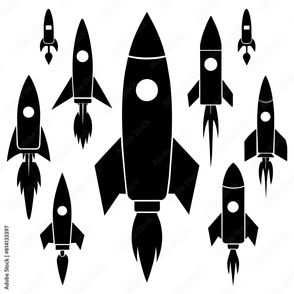 a high resolution vector bundle of rocket ship silhouettes, featuring a variety of rocket spaceship a high resolution vector bundle of rocket ship silhouettes, featuring a variety of rocket spaceship