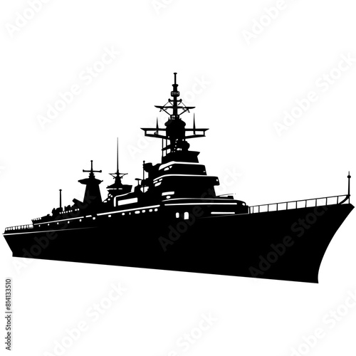 a large warship vector silhouette, black color silhouette
