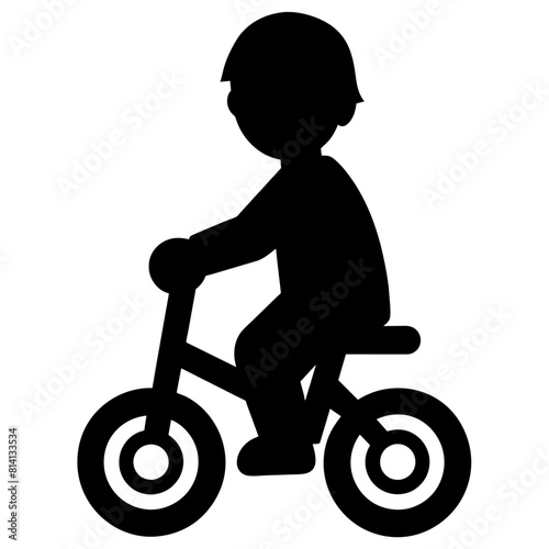 A little boy ride a bicycle vector silhouette, black color silhouette, white background