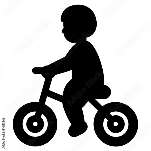 A little boy ride a bicycle vector silhouette, black color silhouette, white background