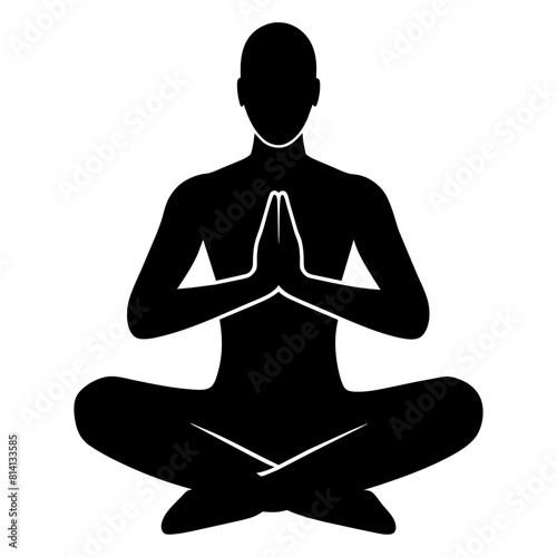 A man is practicing yoga in a meditative manner with his hands together vector silhouette (1)