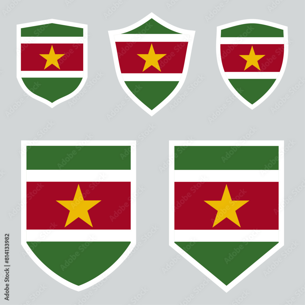 Set of Suriname Flag in Shield Shape Frame