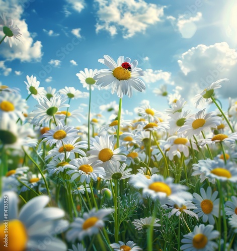 Field of Daisies With Ladybug