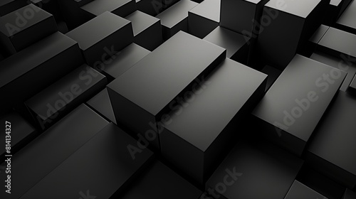 Minimalist Geometric 3D Structure on Black Tech Background
