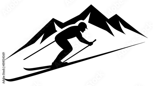 a mountain skier speeding down a slope, capturing the sport's essence and the dynamic movement