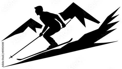 a mountain skier speeding down a slope, capturing the sport's essence and the dynamic movement