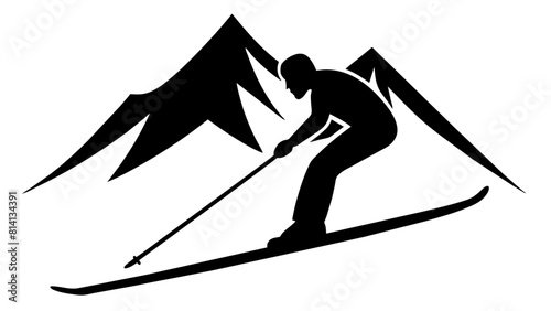 a mountain skier speeding down a slope, capturing the sport's essence and the dynamic movement