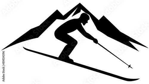a mountain skier speeding down a slope, capturing the sport's essence and the dynamic movement