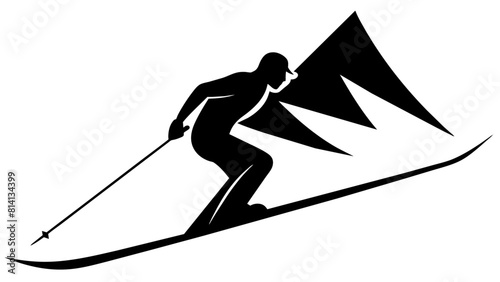 a mountain skier speeding down a slope, capturing the sport's essence and the dynamic movement