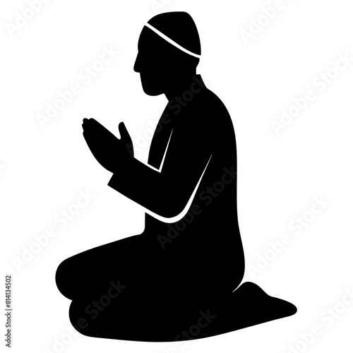 a Muslim man sitting with his hands together, praying to his Lord. vector silhouette