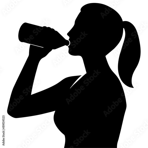 a realistic woman drink water from bottle full body top to bottom vector silhouette