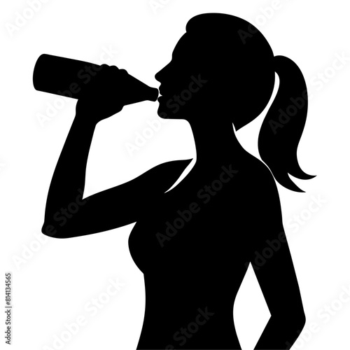 a realistic woman drink water from bottle full body top to bottom vector silhouette