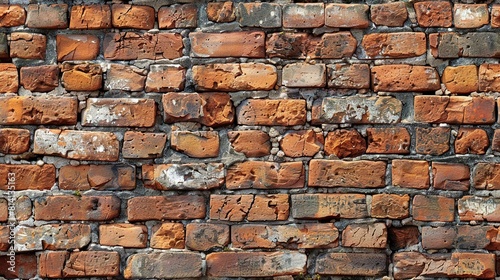   A close-up shot of red bricks with white mortar