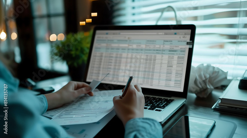 Tax concept. Person filling personal income tax return to pay taxes online