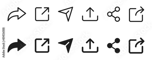 Share icon set. Arrow symbol, Reply send forward icons button. Send message icon. External Link Icon. Upload icon. Connection symbol - network sharing icon