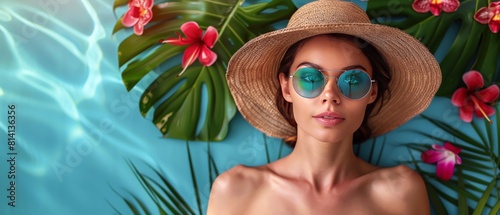 Woman Wearing Hat and Sunglasses by Pool