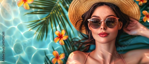 Woman Wearing Hat and Sunglasses by Pool