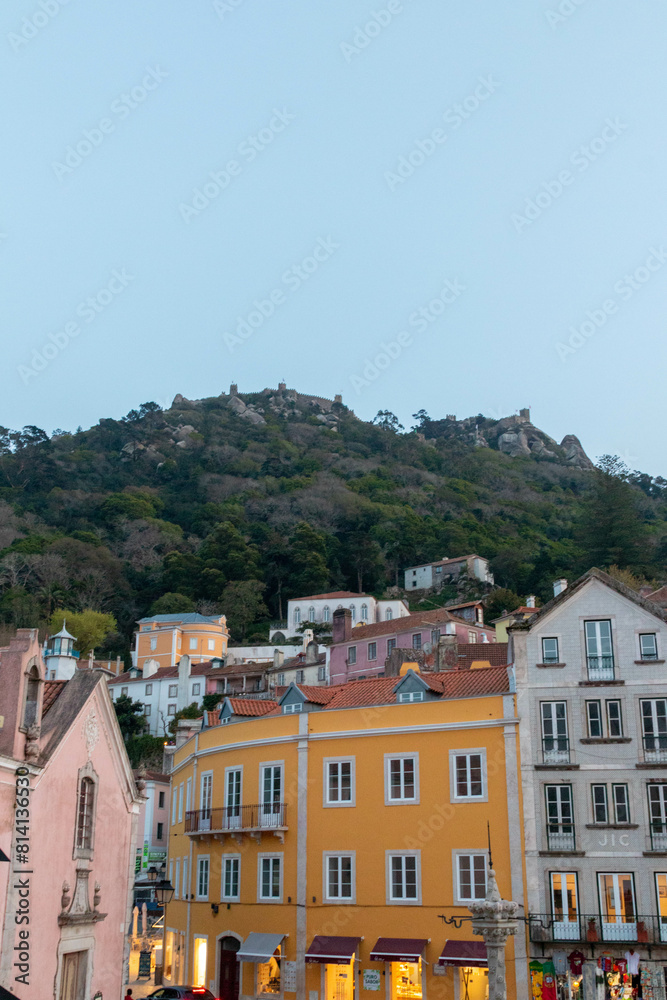 View of Colorful Buildings in Sintra Portugal at Dusk