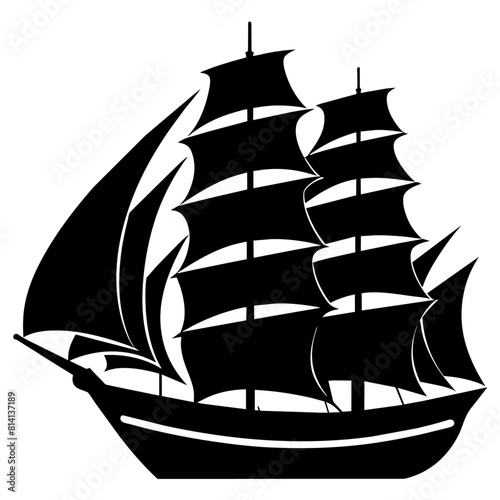 big sailboat ship vector silhouette, black color silhouette, white background (6)