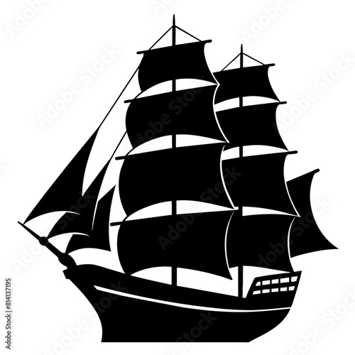big sailboat ship vector silhouette, black color silhouette, white background (10)