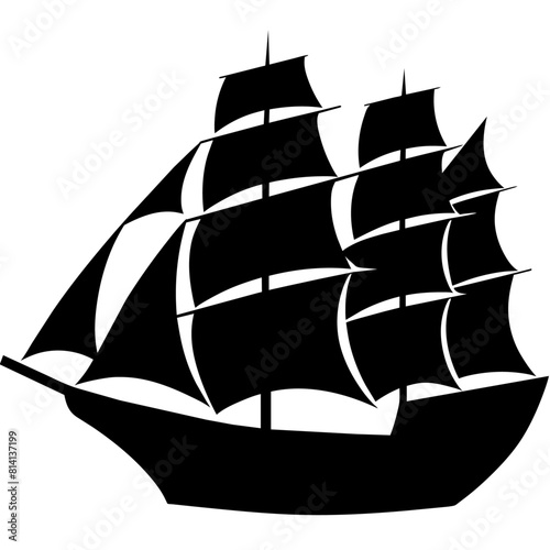 big sailboat ship vector silhouette, black color silhouette, white background (12)